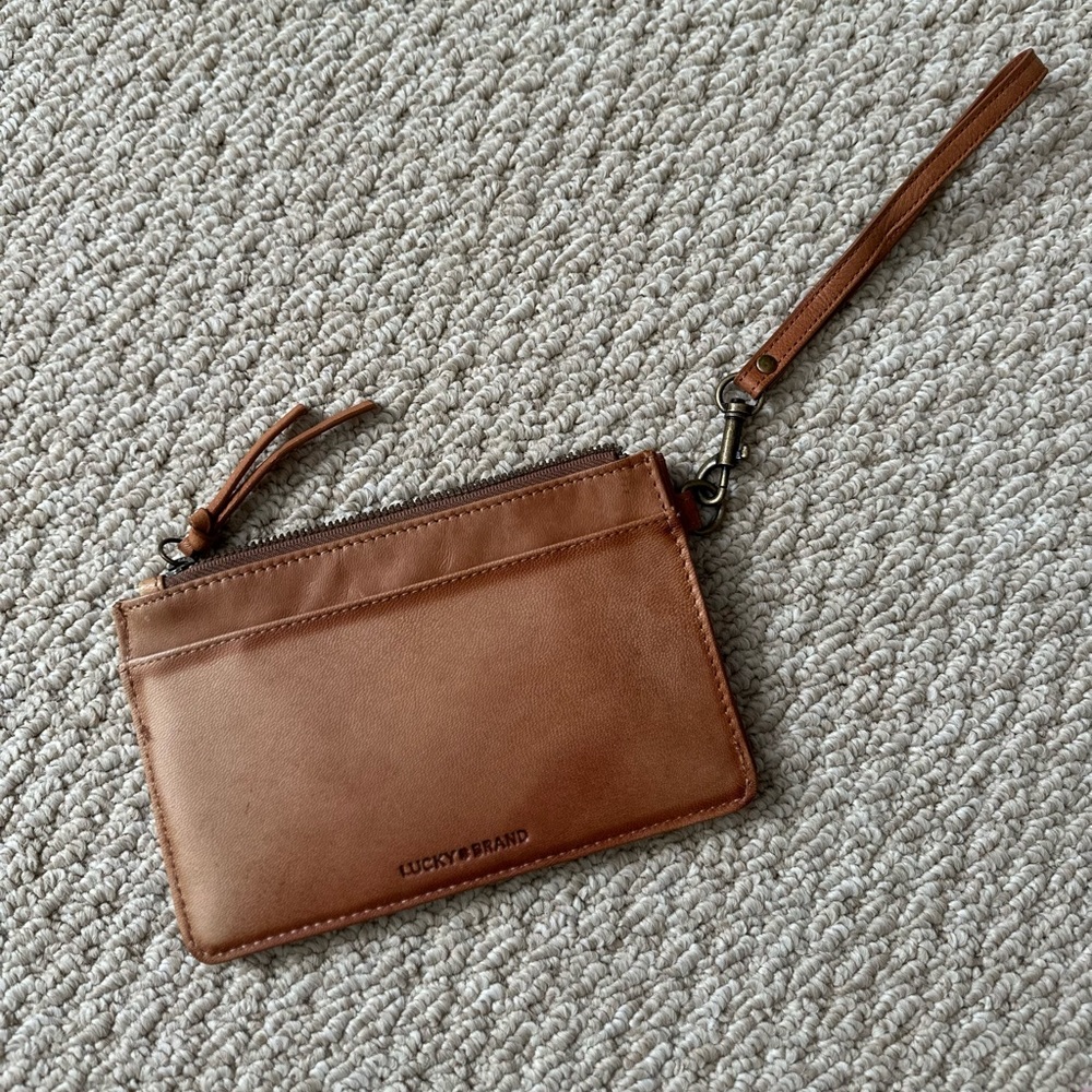 Lucky Brand tan leather wristlet. Like new